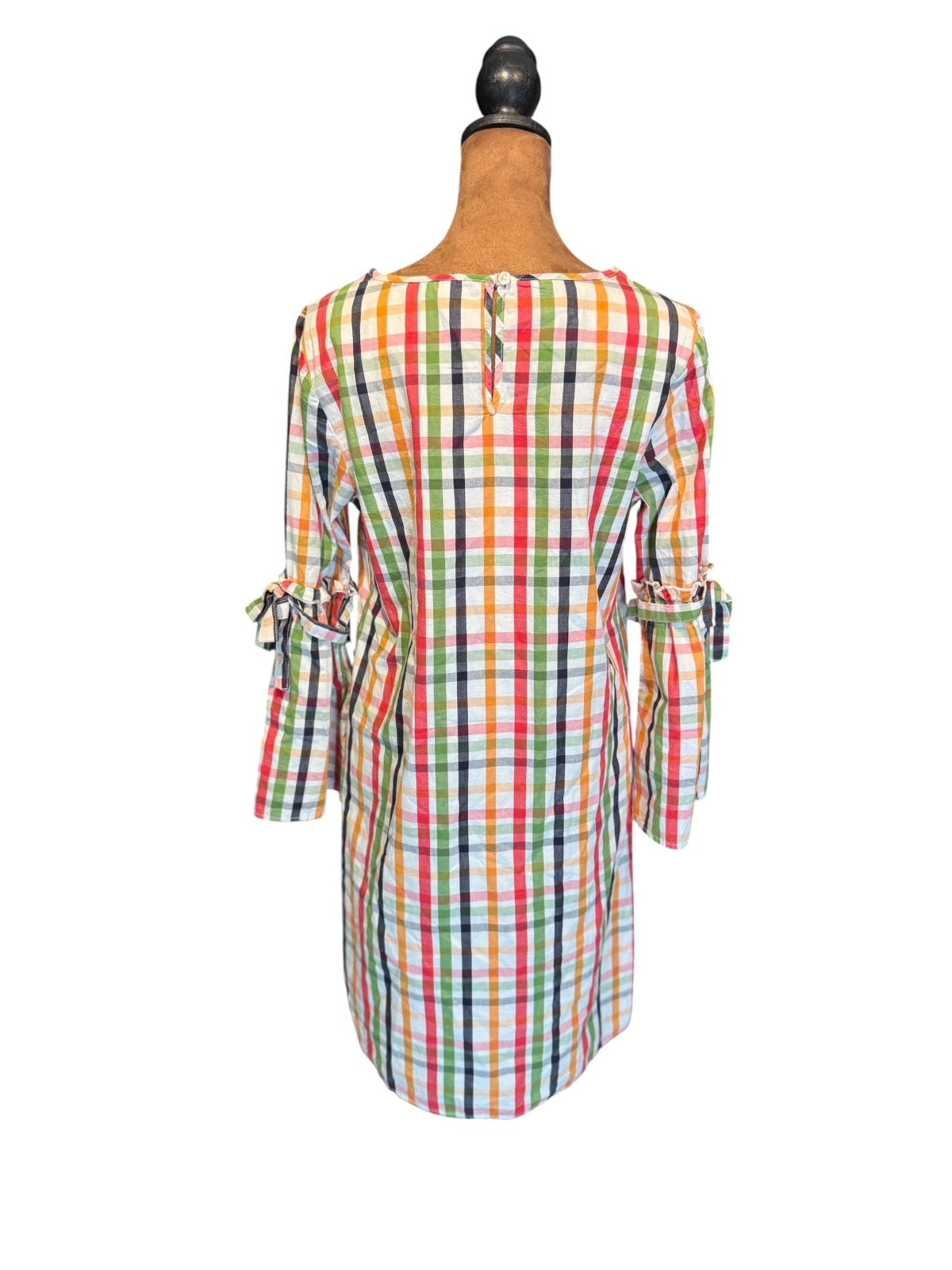 Crown & Ivy Colorful Plaid Cotton Dress with Sleeve Ties