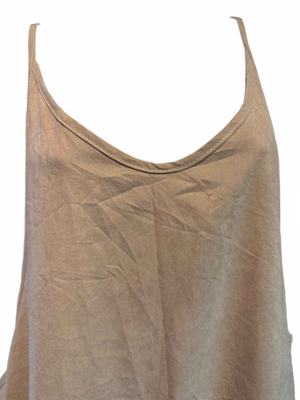 Beige Sleeveless Jumpsuit with Front Zipper Pocket