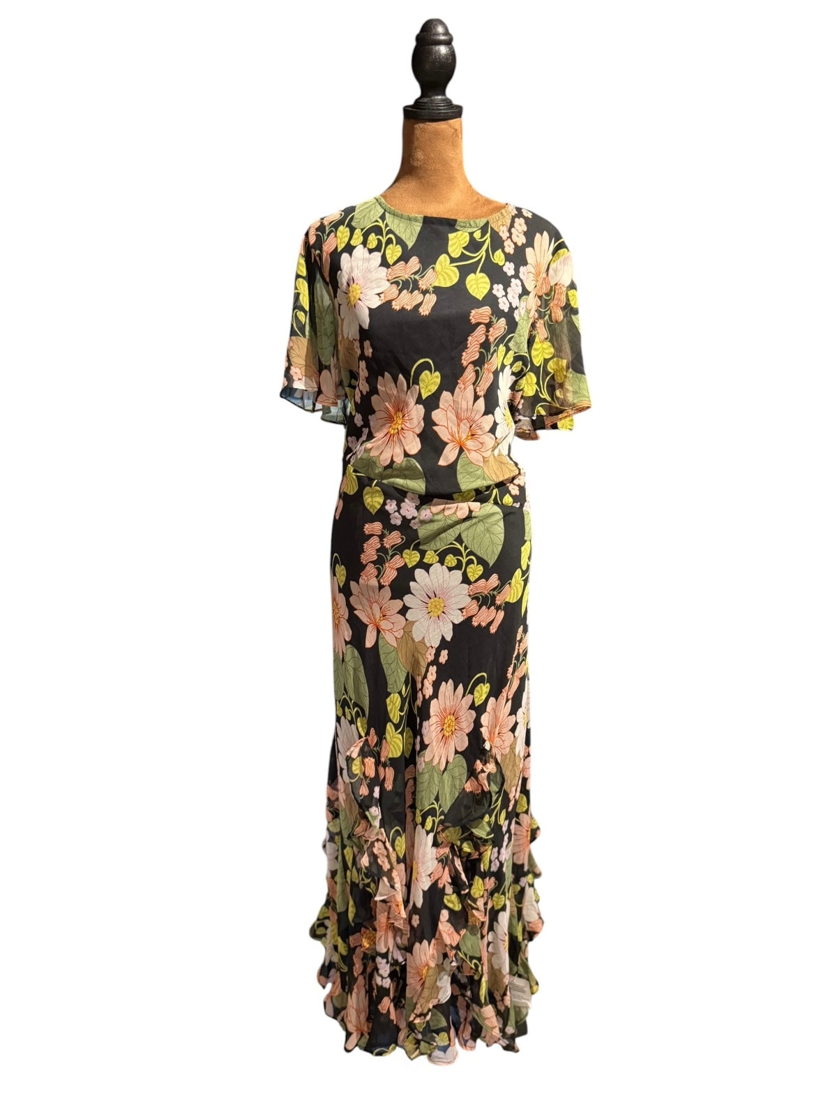 ASOS DESIGN Floral Ruffle Hem Maxi Dress with Open Back