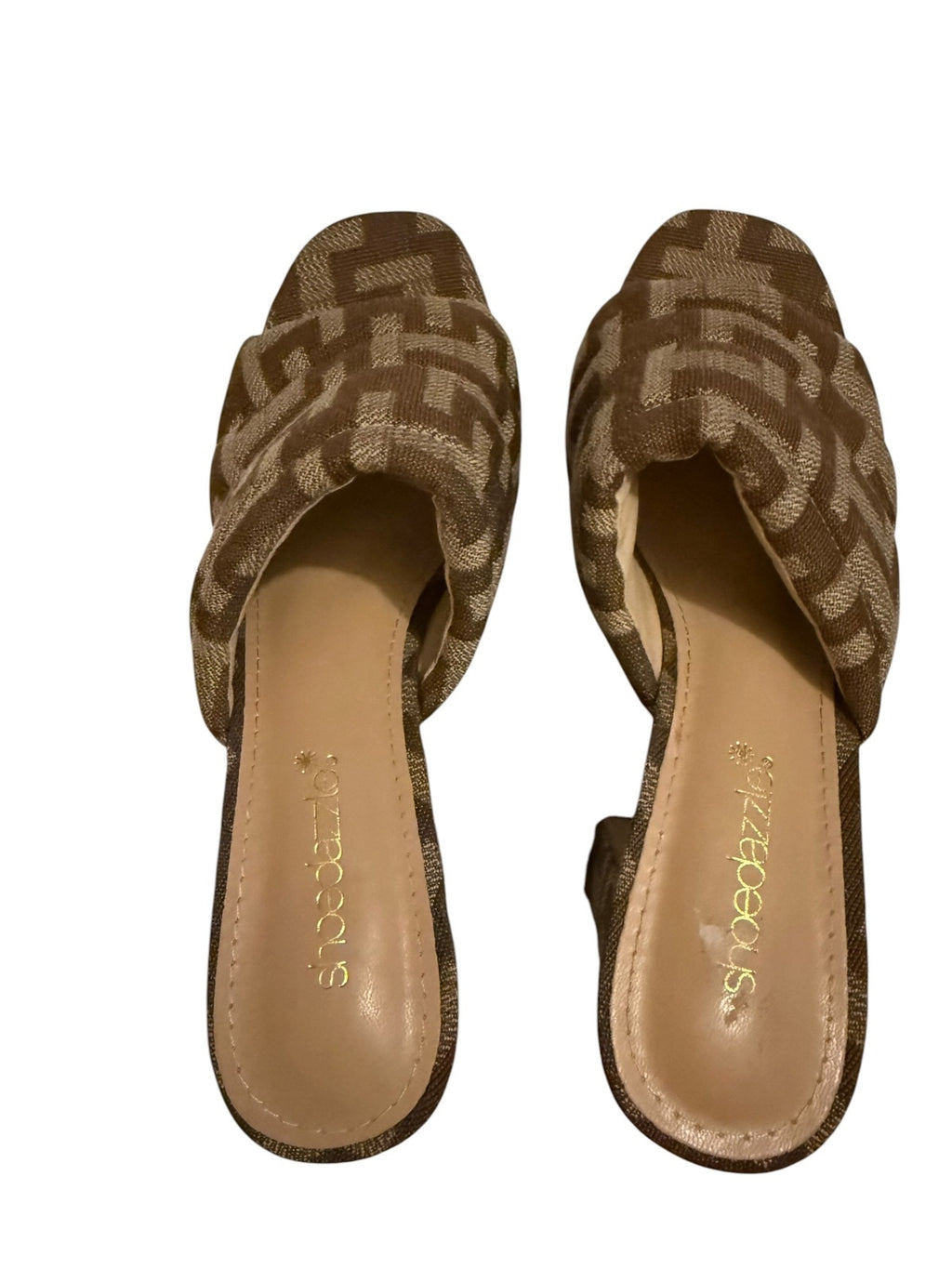 Shoedazzle Brown Patterned High Heel Mules