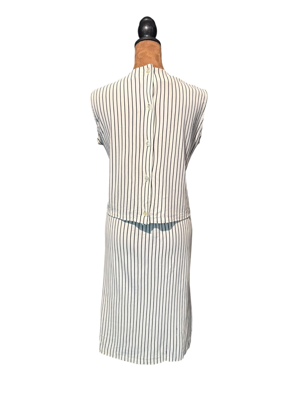 Vintage White and Black Vertical Stripe Sleeveless Dress with Back Buttons