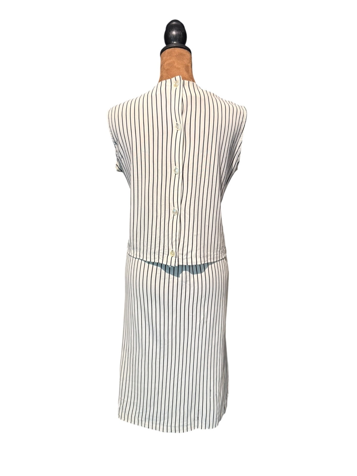 Vintage White and Black Vertical Stripe Sleeveless Dress with Back Buttons