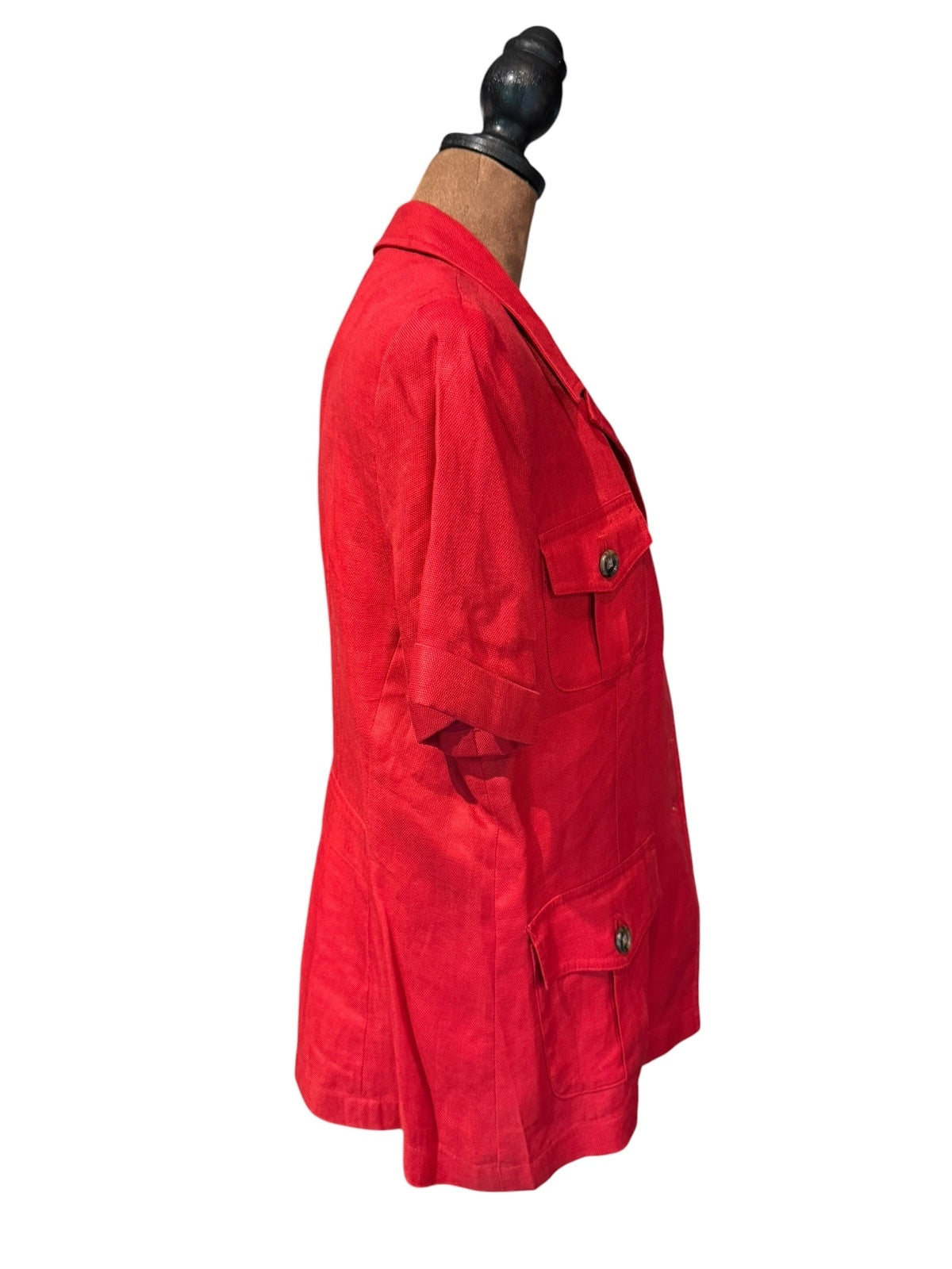 Embassy Row Red Pure Linen Short Sleeve Blazer Jacket