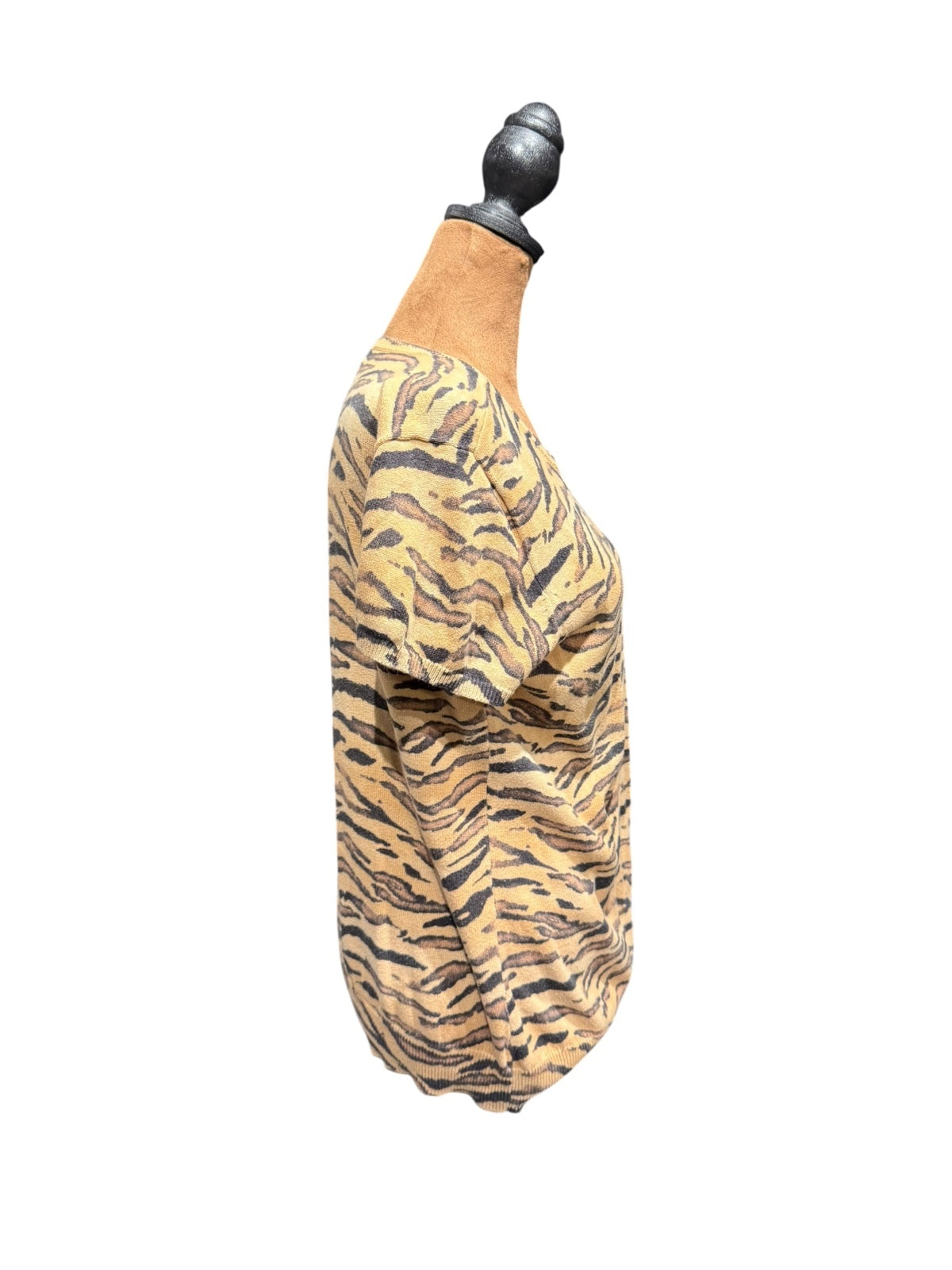 Chaps Cotton Tiger Print Short Sleeve Sweater