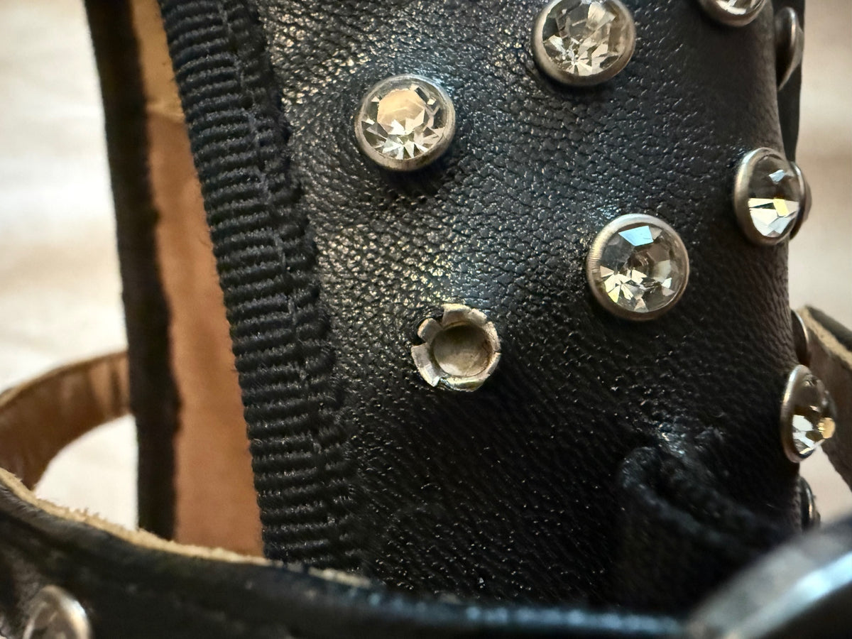 House of Harlow Black Studded Mary Jane Flats with Rhinestone Embellish