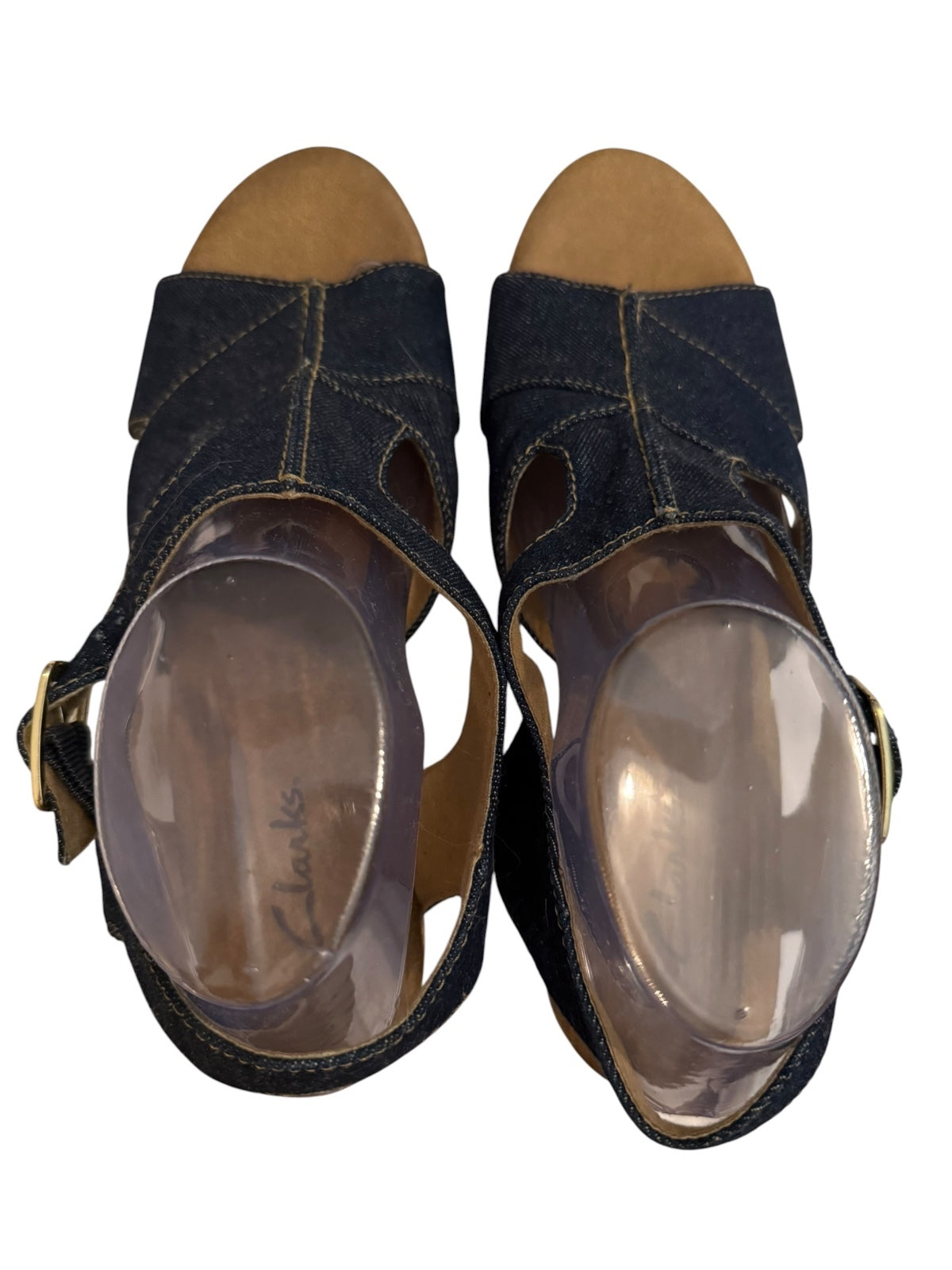Clarks Women's Denim Wedge Sandals with Cork Heel