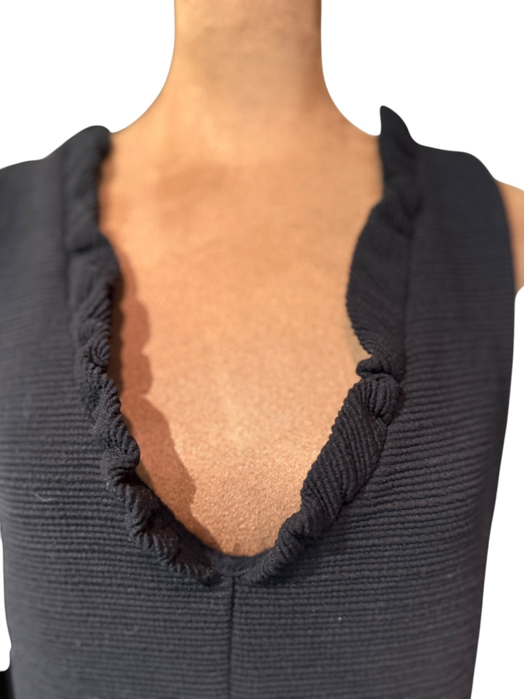 Maeve Black Sleeveless Textured Dress with Ruffle Trim