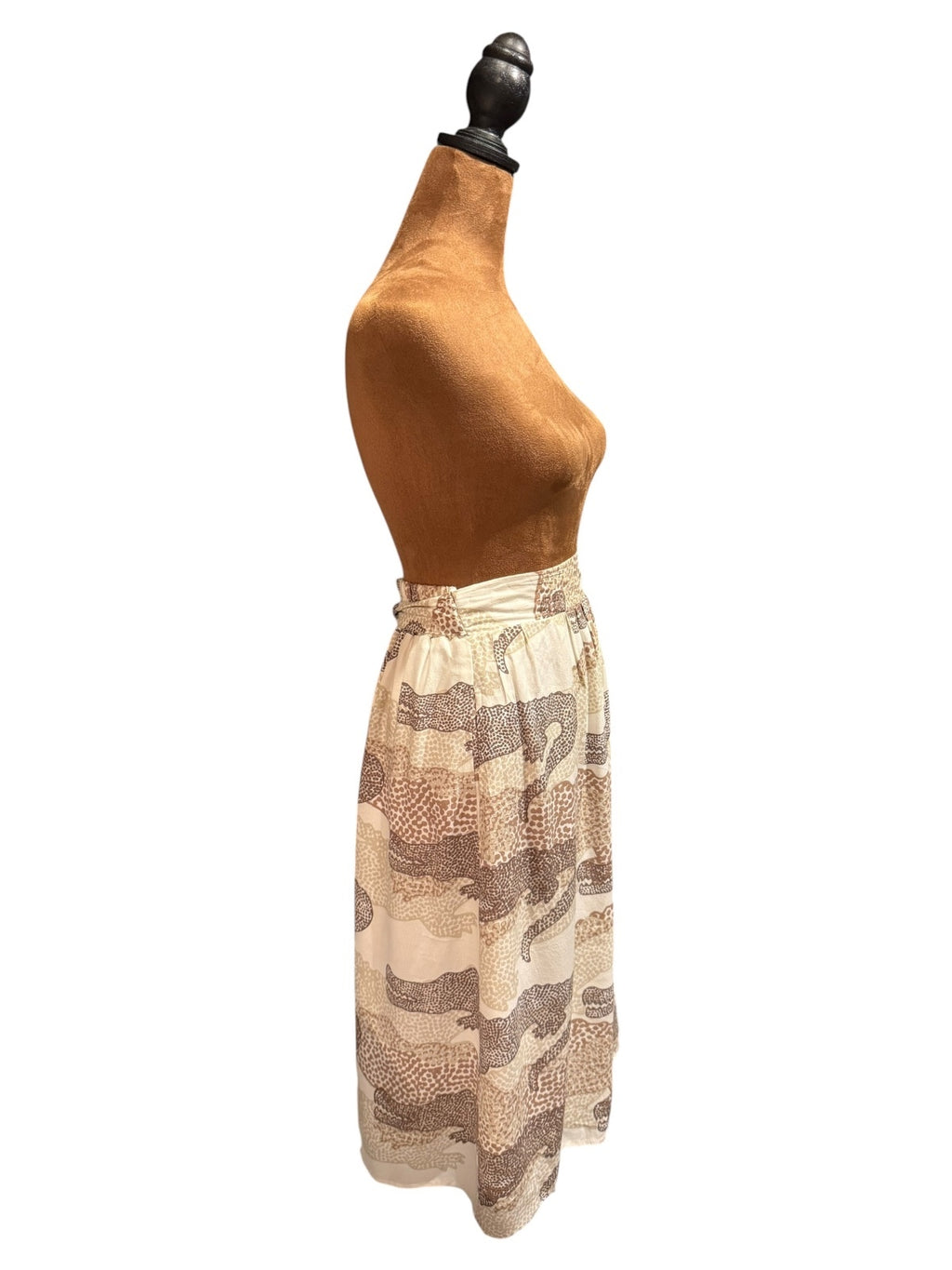 Porridge Beige and Brown Alligator Print Midi Skirt with Tie Waist