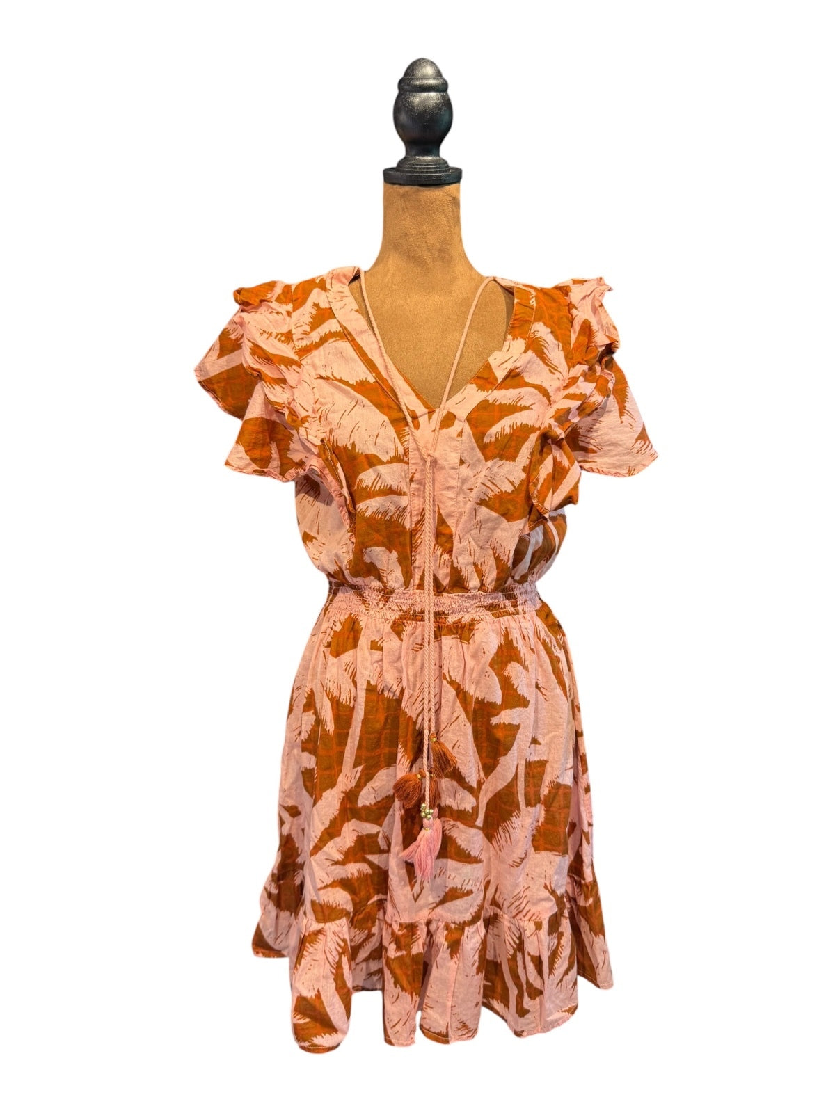 True Destinations Cotton Tropical Leaf Print Dress