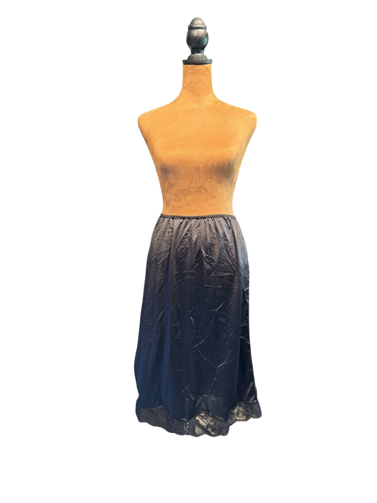 Vintage Lily of France Black Nylon Half Slip with Lace Trim,