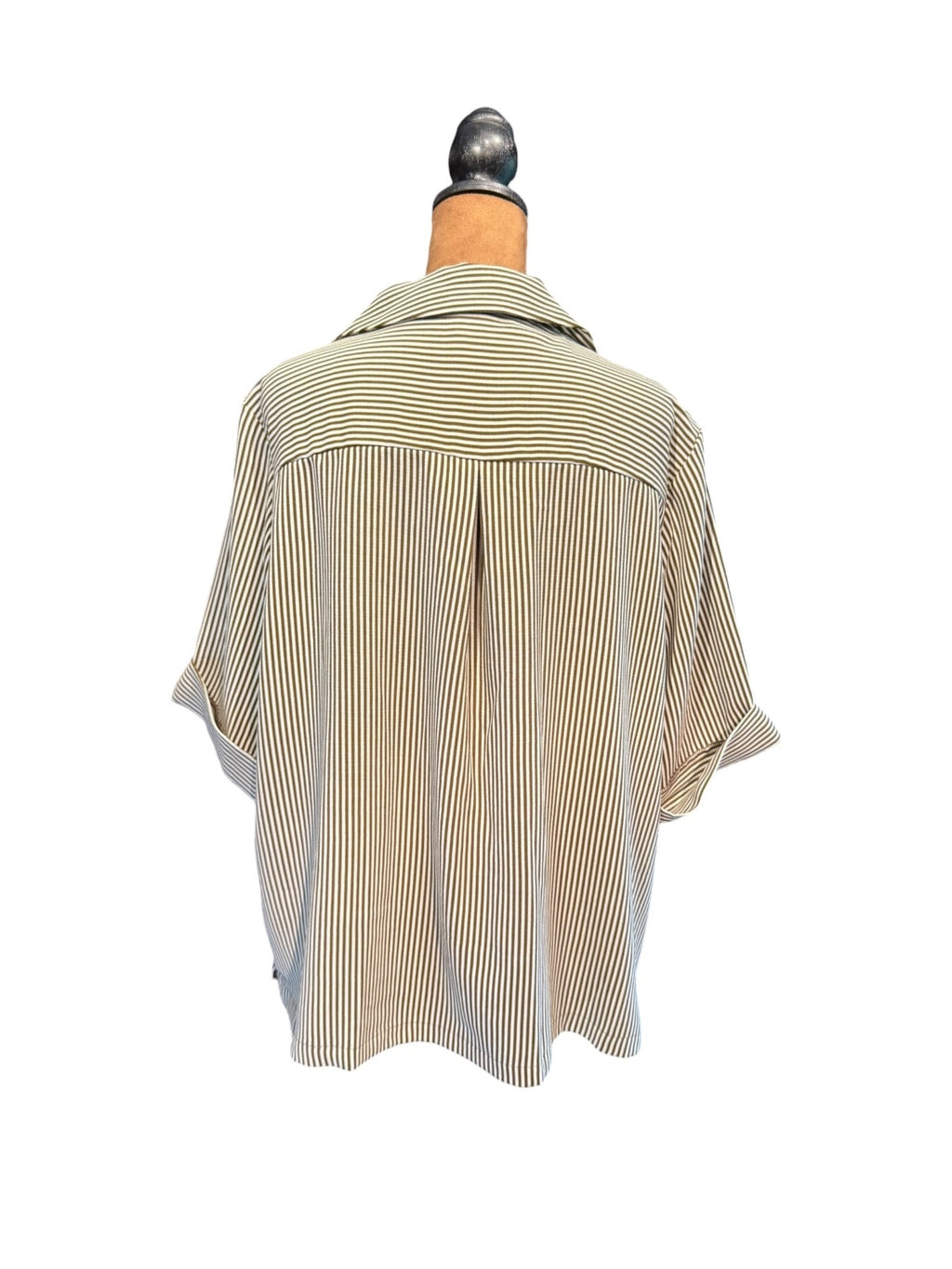 Worthington Striped Button-Up Shirt - Olive and White