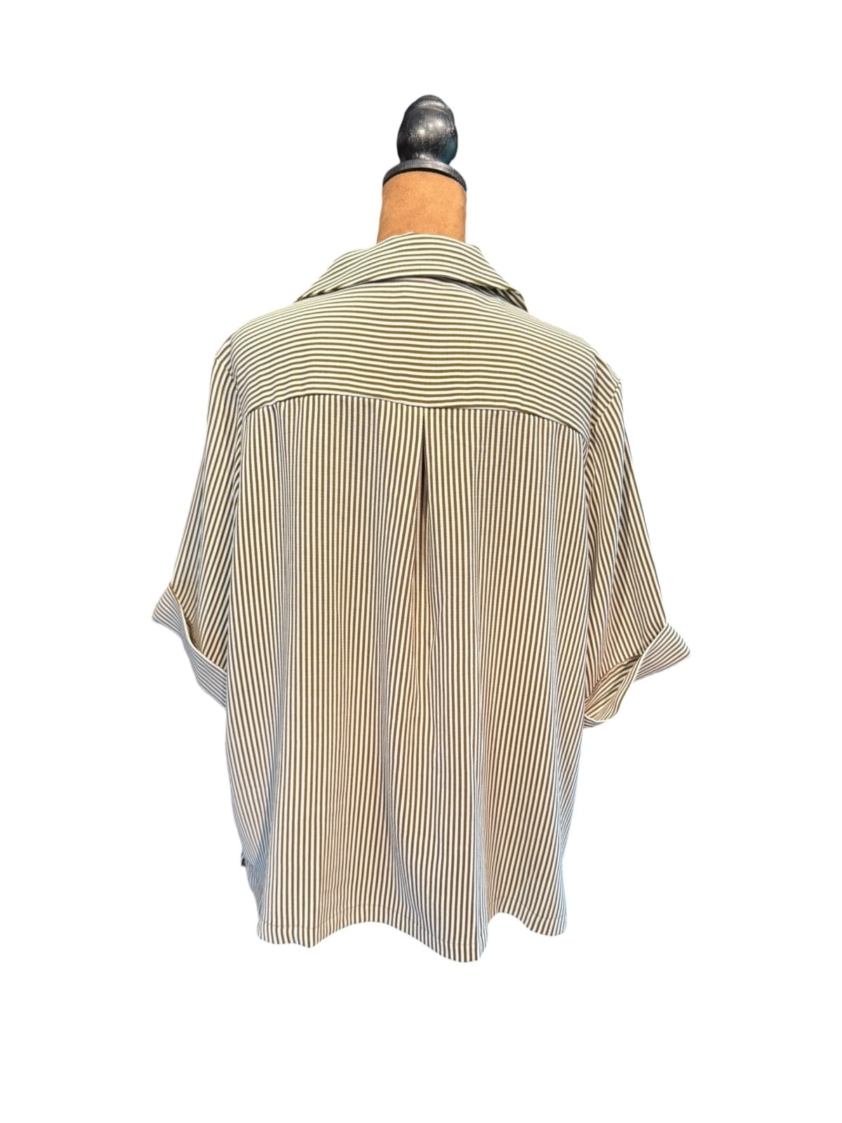 Worthington Striped Button-Up Shirt - Olive and White