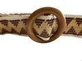 Brown and Beige Woven Belt with Wooden Buckle