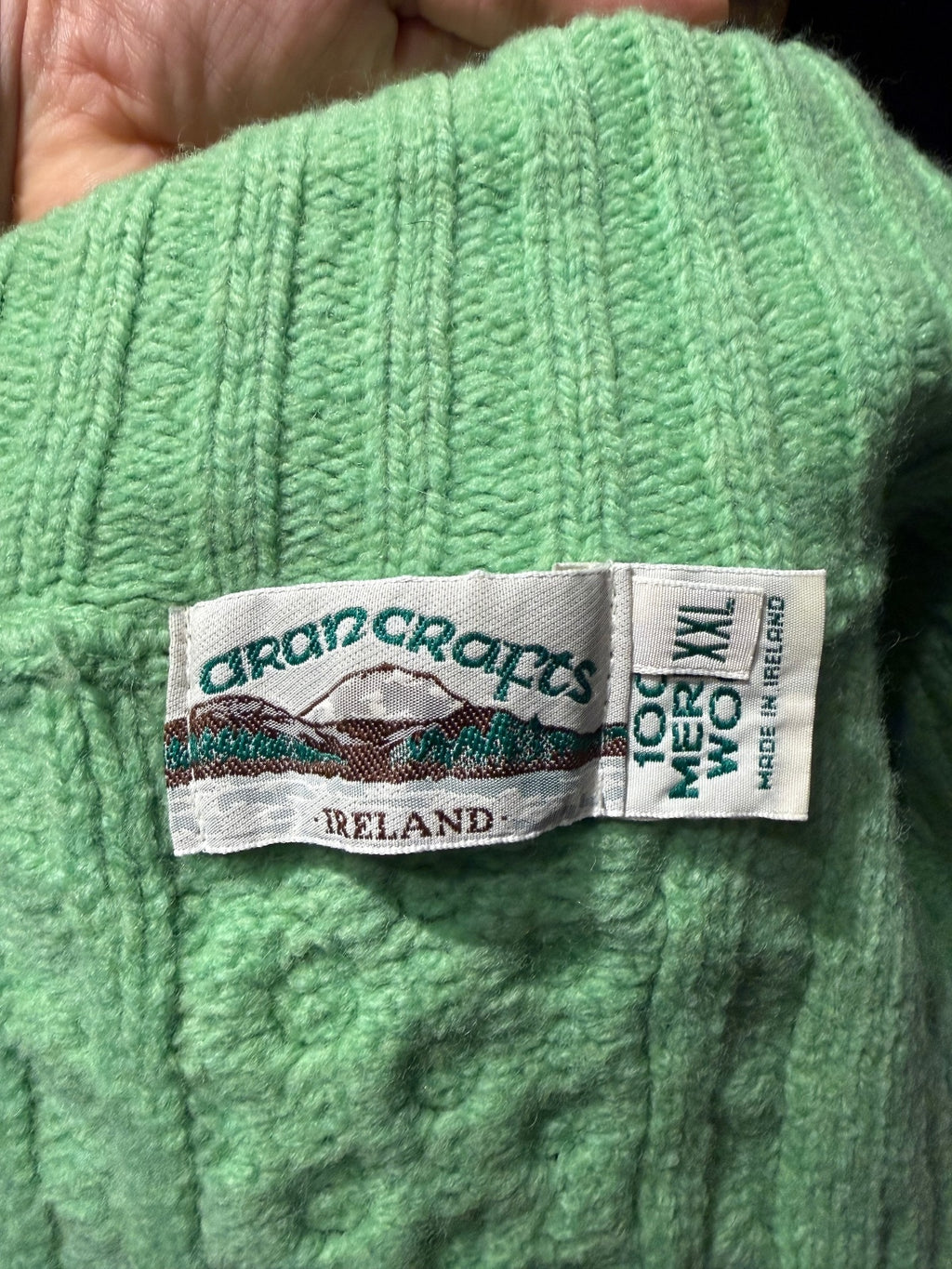 Vintage Aran Crafts Ireland 100% Merino Wool Green Short-Sleeve