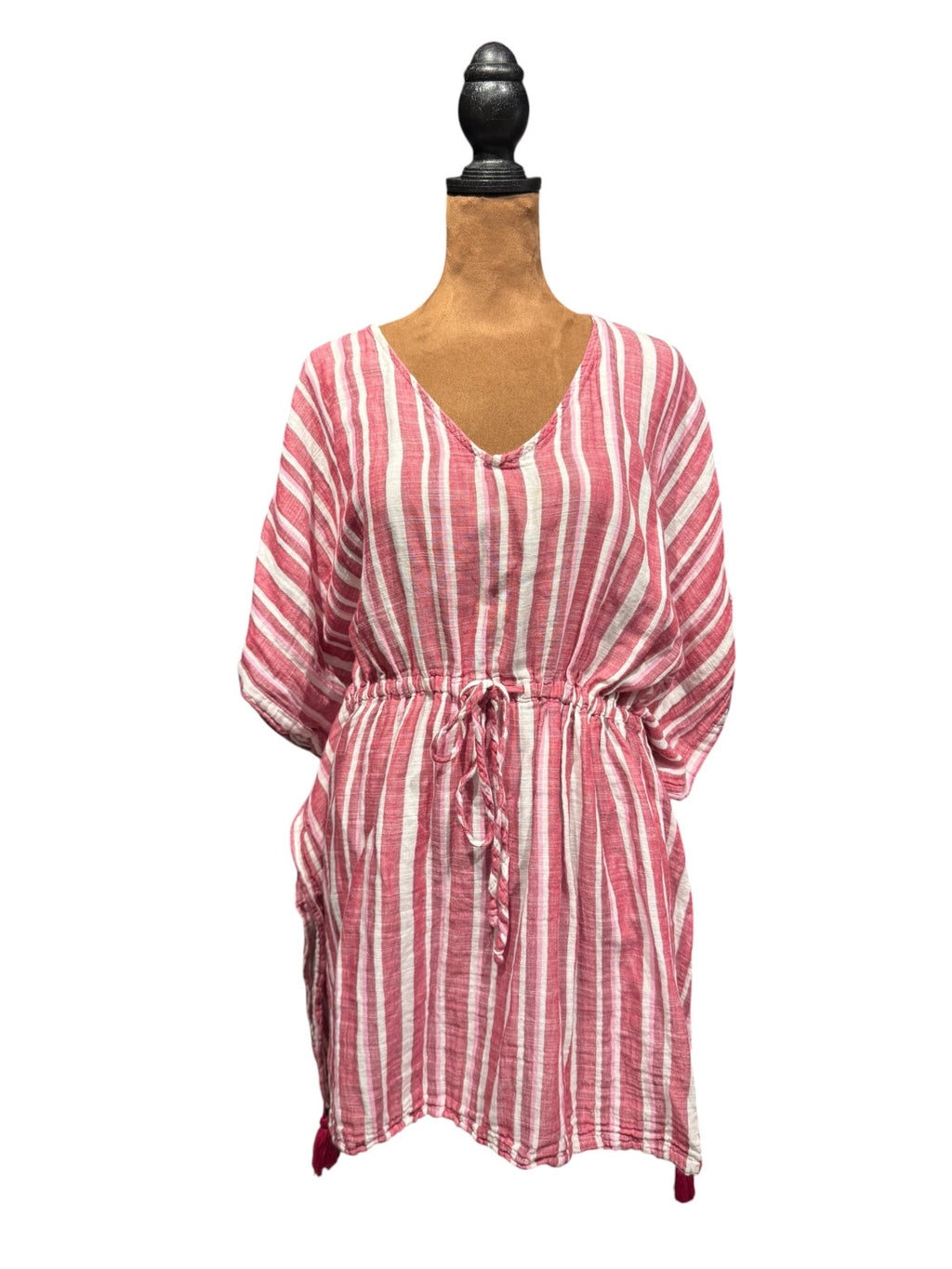 Life is Good Pink and White Striped V-Neck Tunic