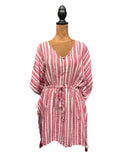 Life is Good Pink and White Striped V-Neck Tunic