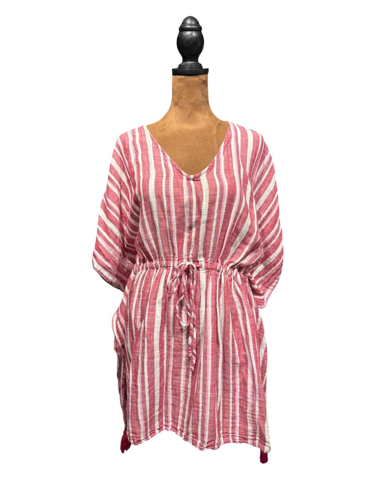 Life is Good Pink and White Striped V-Neck Tunic