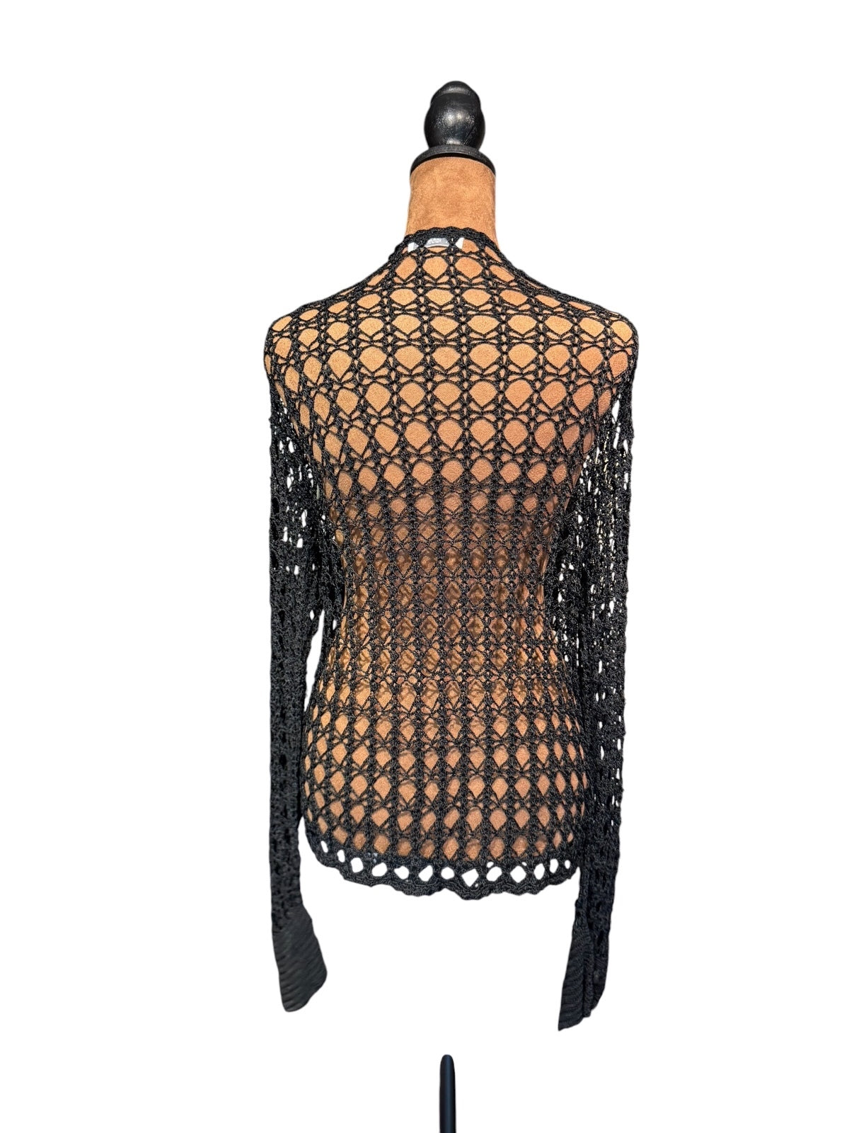 Erik Stewart Black Crochet Knit Button-Up Cardigan Sweater