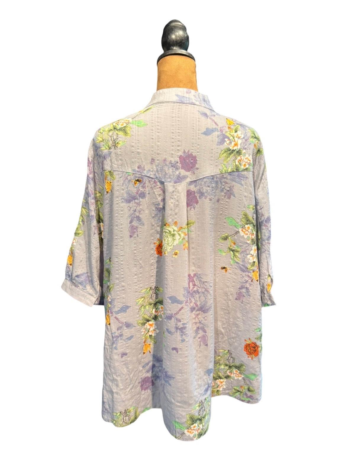 Vintage Floral Embroidered Blouse with Mandarin Collar