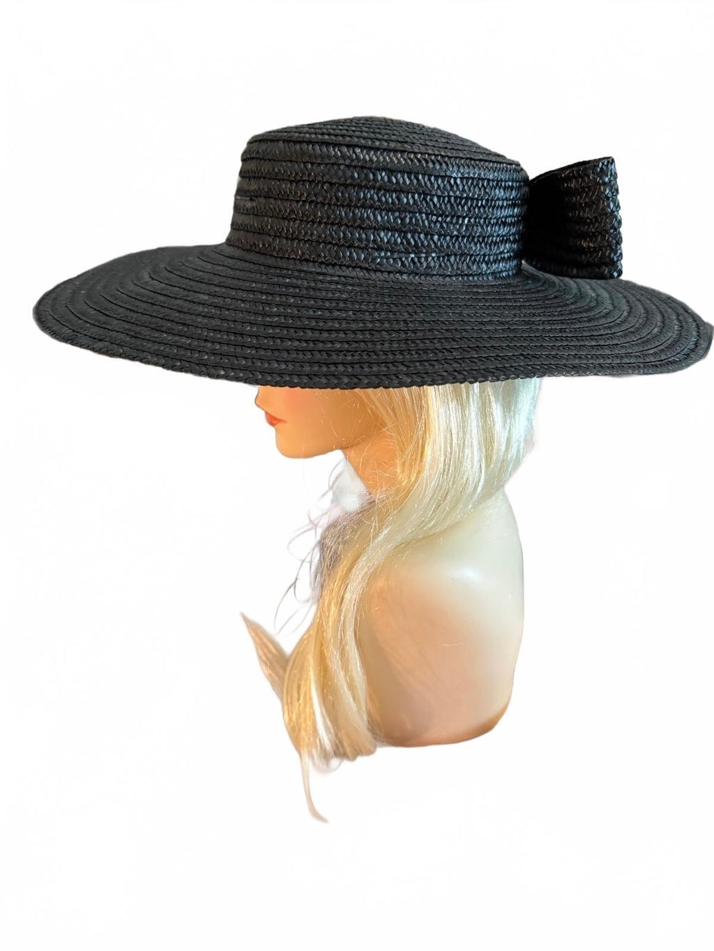 Betmar Wide Brim Black Straw Sun Hat with Bow - Made in Italy