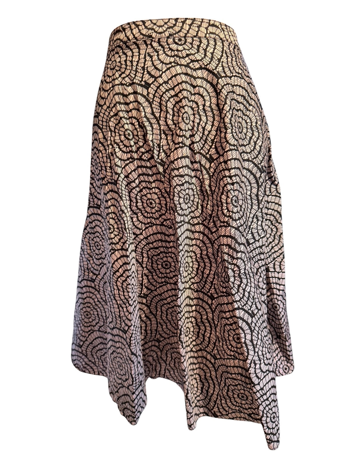 Grace Women's Black and Beige Patterned Cotton Midi Skirt