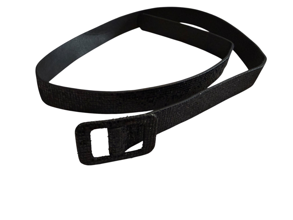 Black Textured Glam Belt with Rectangular Buckle