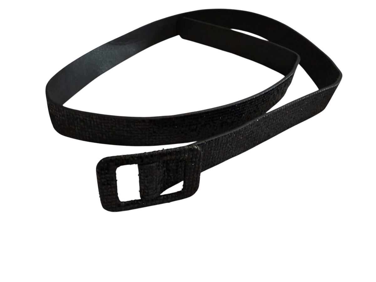 Black Textured Glam Belt with Rectangular Buckle
