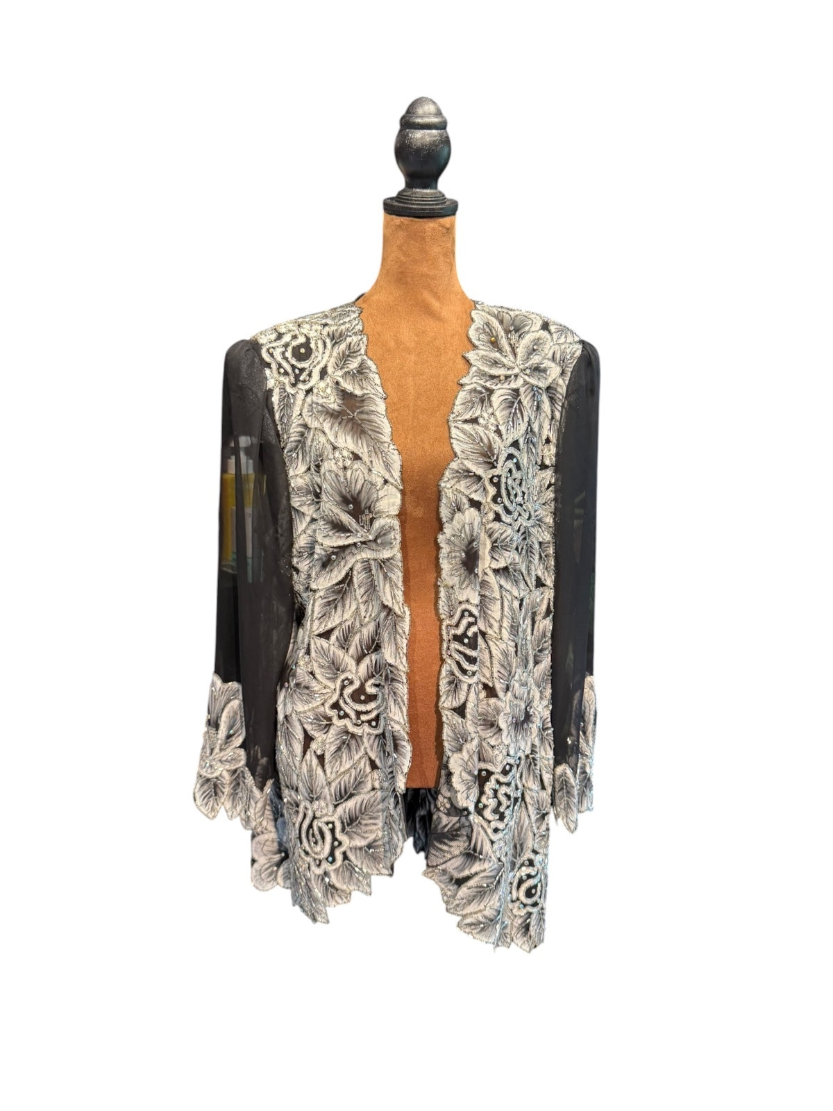 Vintage Black Sheer Beaded Floral Embroidered Jacket
