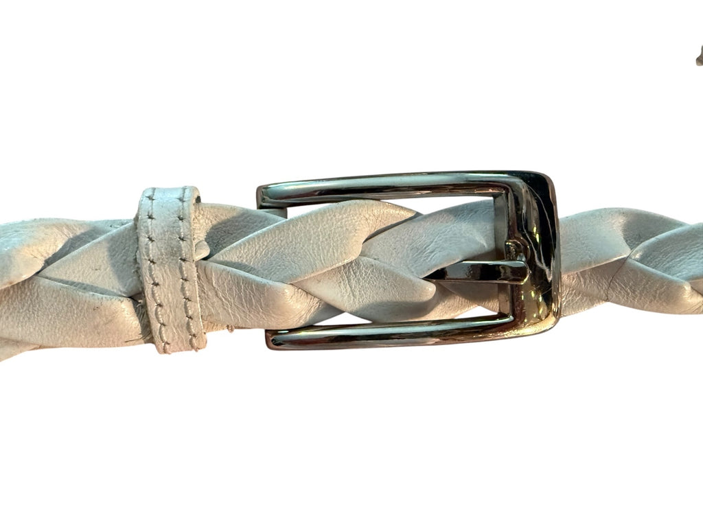 White Braided Belt with Silver Buckle