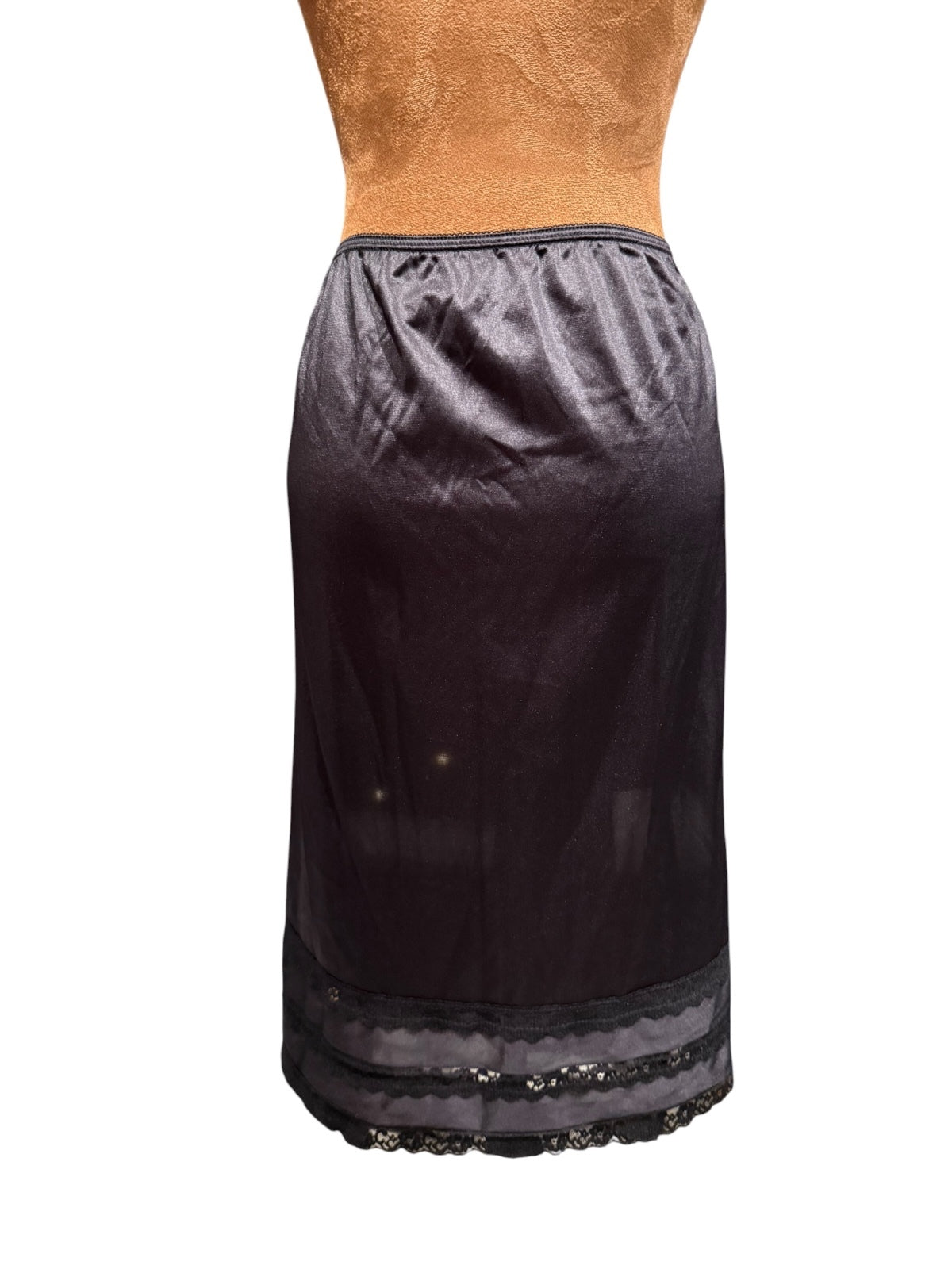 Vintage Vanity Fair Black Nylon Half Slip with Lace