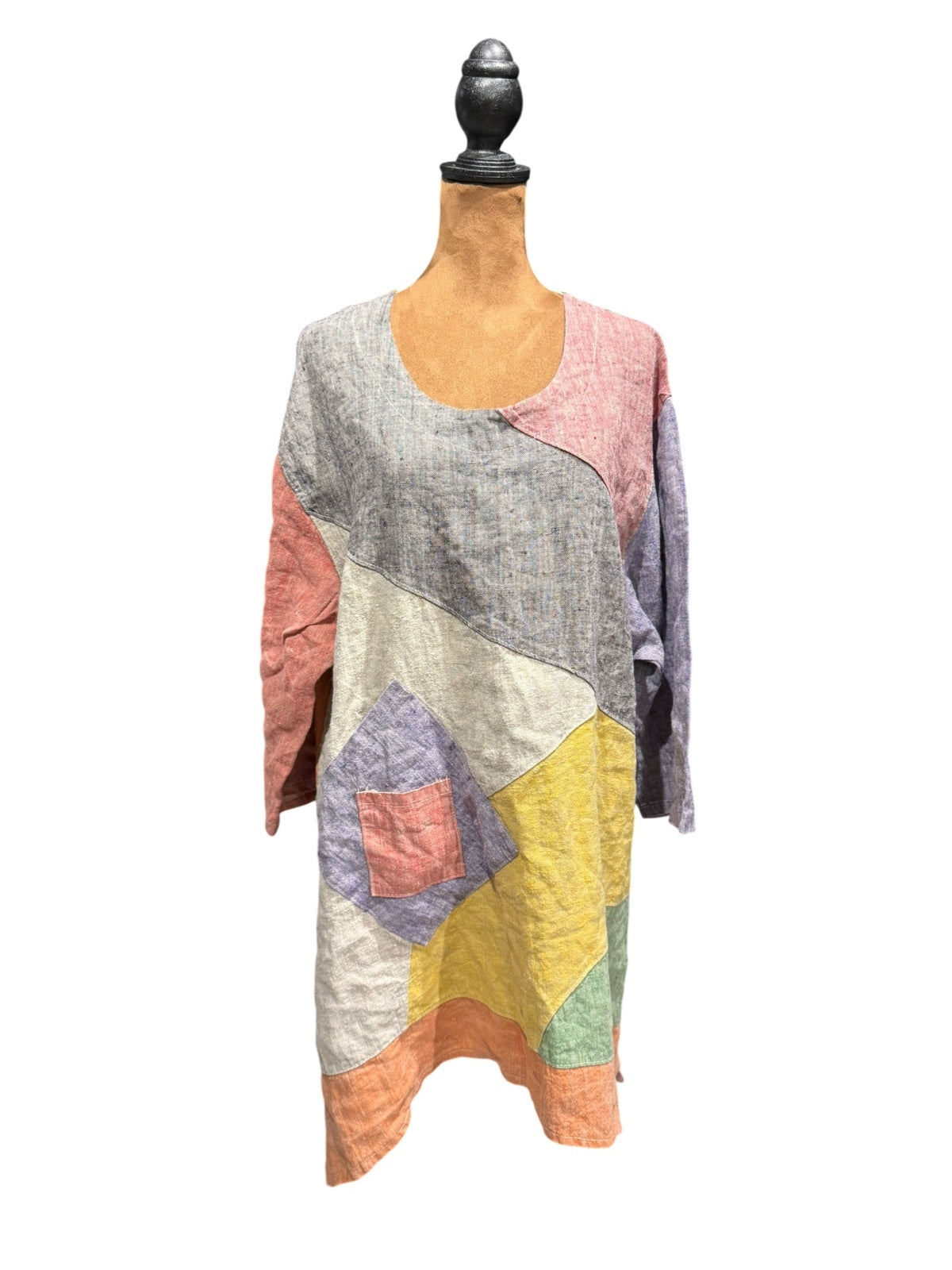 Sarah Santos Colorful Patchwork Linen Dress Made in Italy