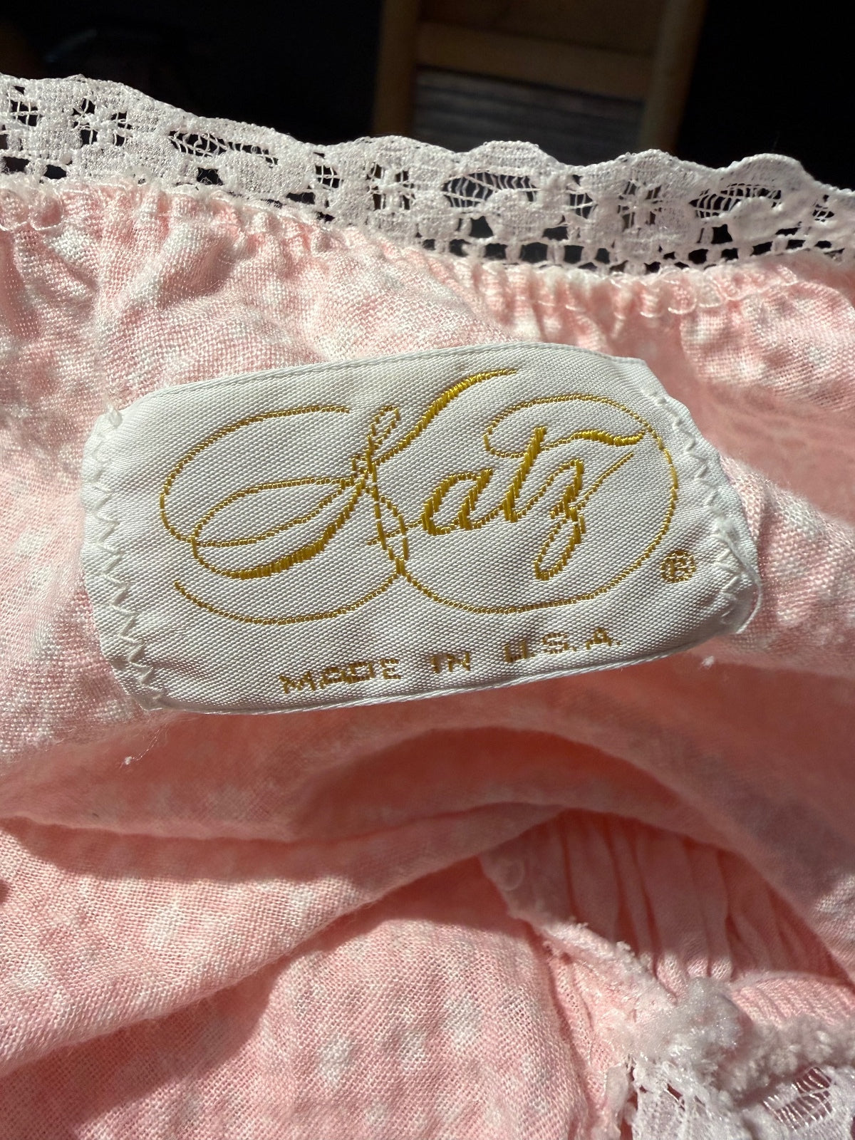 Vintage Katz Pink Button-Front Nightgown with Lace Trim