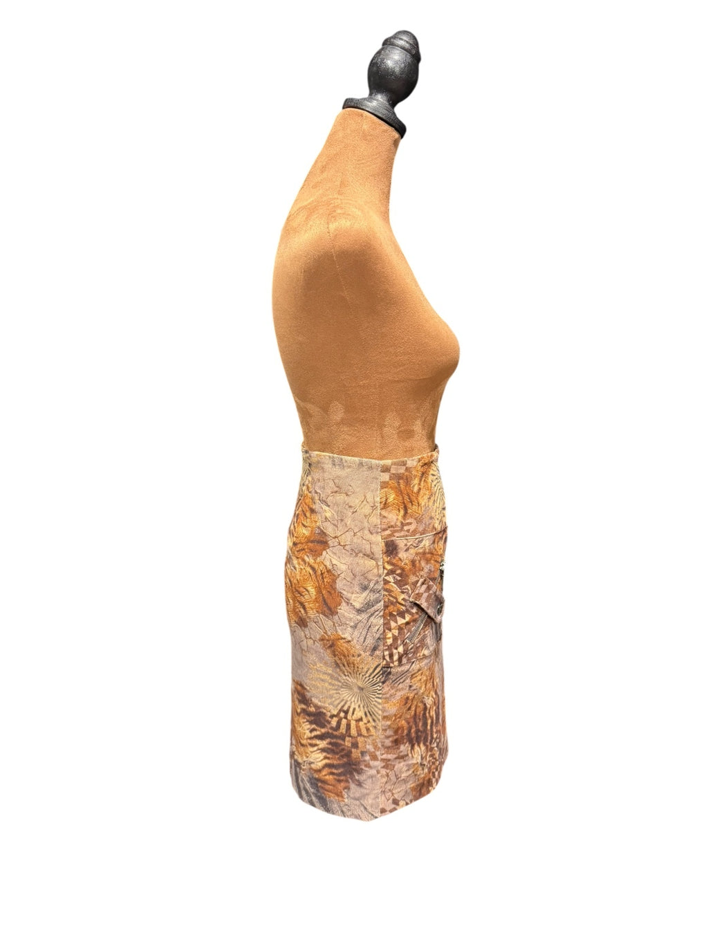 Vintage Faster Brown Abstract Animal Pattern Mini Skirt