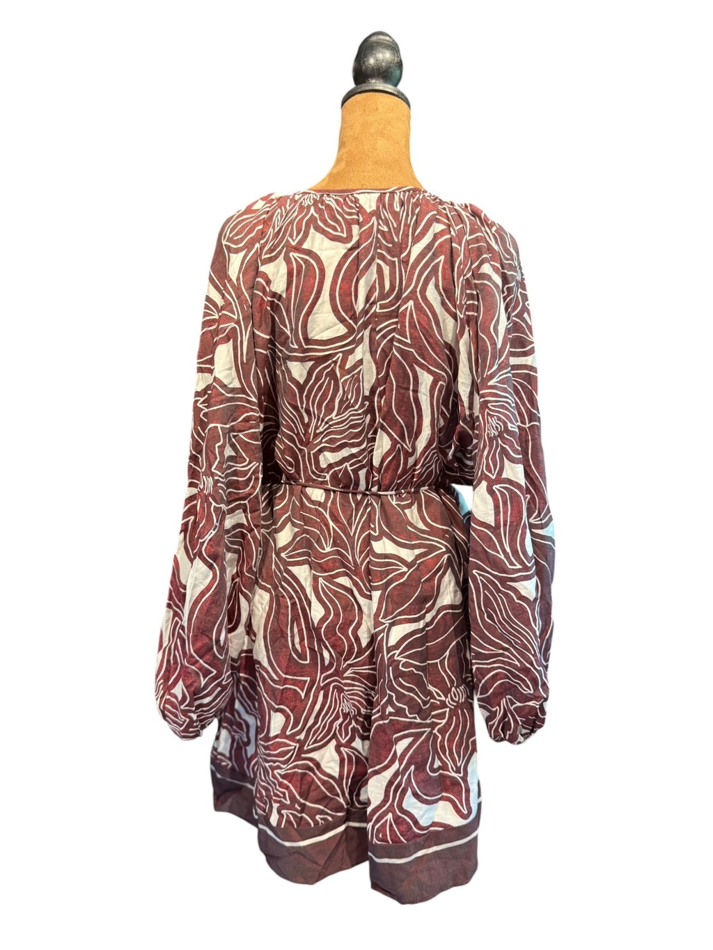 H&M Burgundy & Cream Abstract Print Button-Front Dress