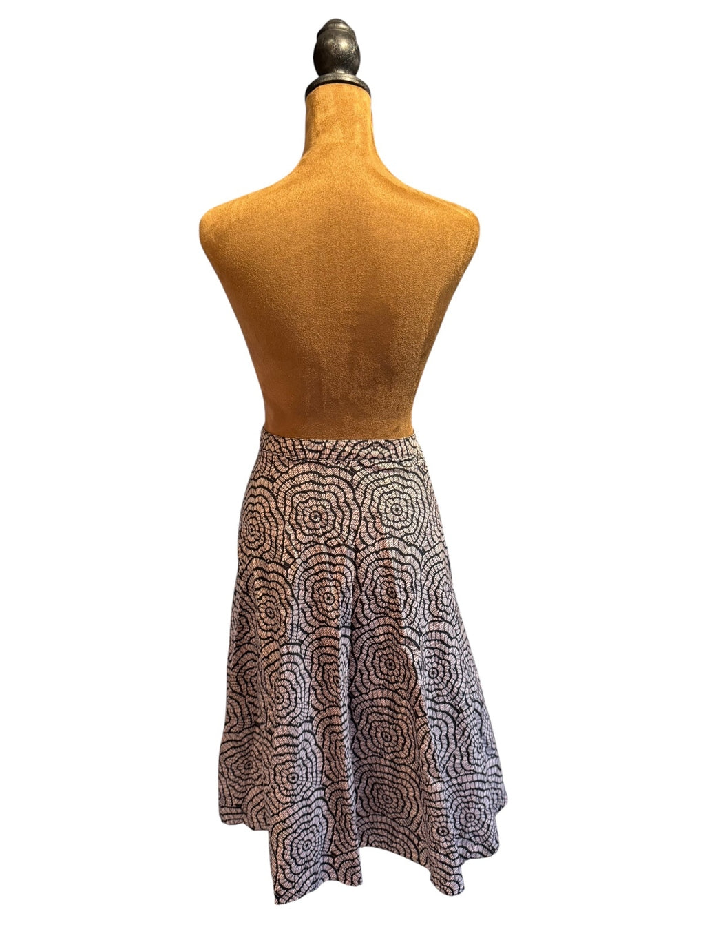 Grace Women's Black and Beige Patterned Cotton Midi Skirt