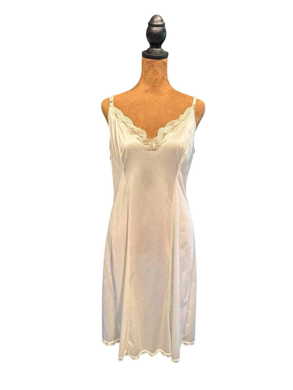 Vintage Sears Ivory Nylon Slip Dress with Lace Trim