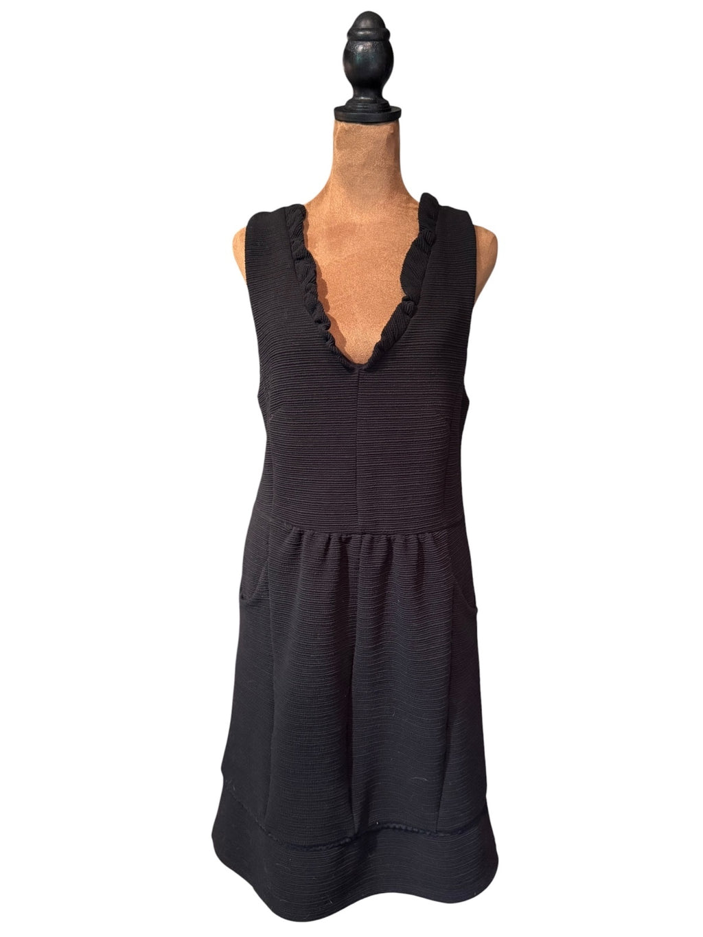 Maeve Black Sleeveless Textured Dress with Ruffle Trim