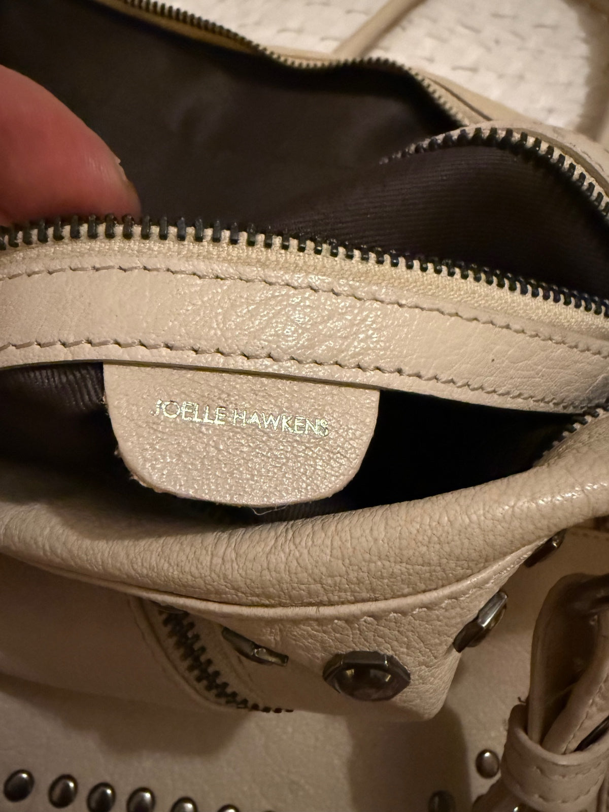 Joelle Hawkens Beige Leather Studded Shoulder Bag