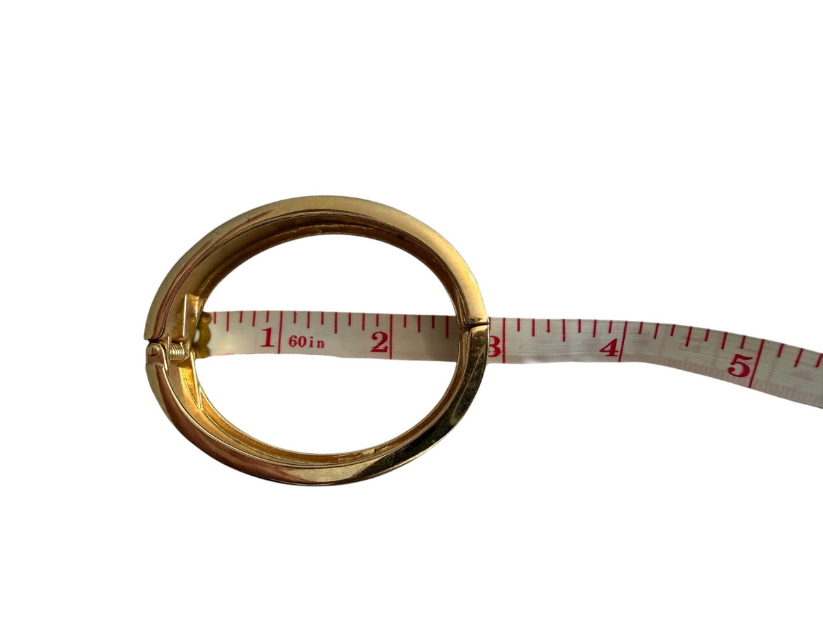Vintage Gold Tone Hinged Bangle Bracelet with Textured Design