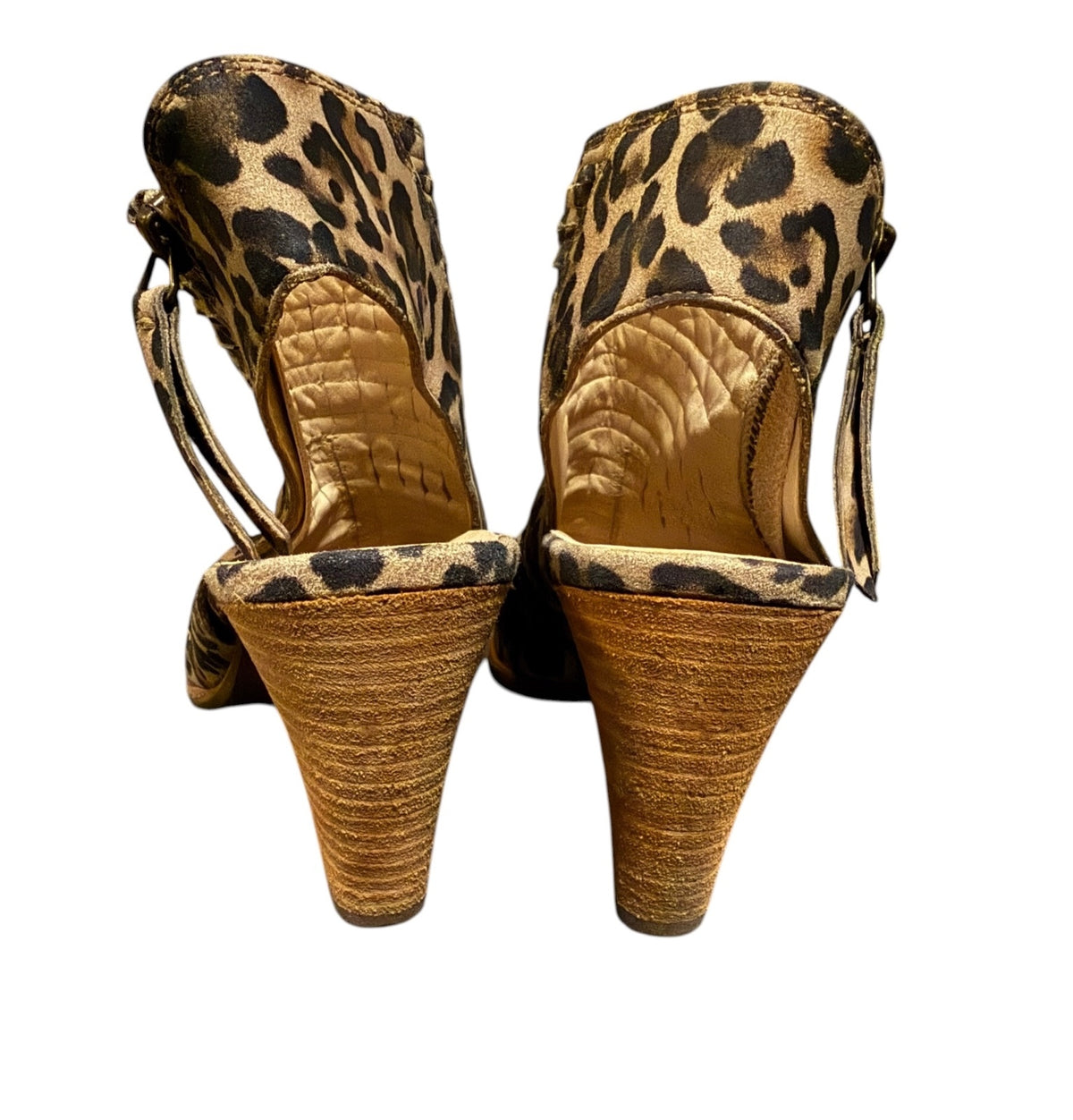 Paul Green Leopard Print Peep Toe Slingback Heeled Booties