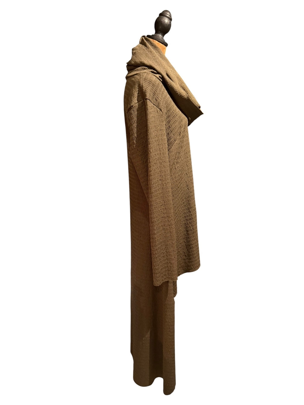 Brown Long Sleeve High-Low Tunic with Draped Cowl Neck