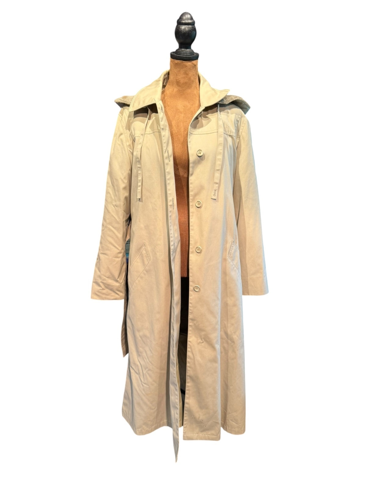 Vintage London Fog Beige Hooded Trench Coat with Fleece Liner
