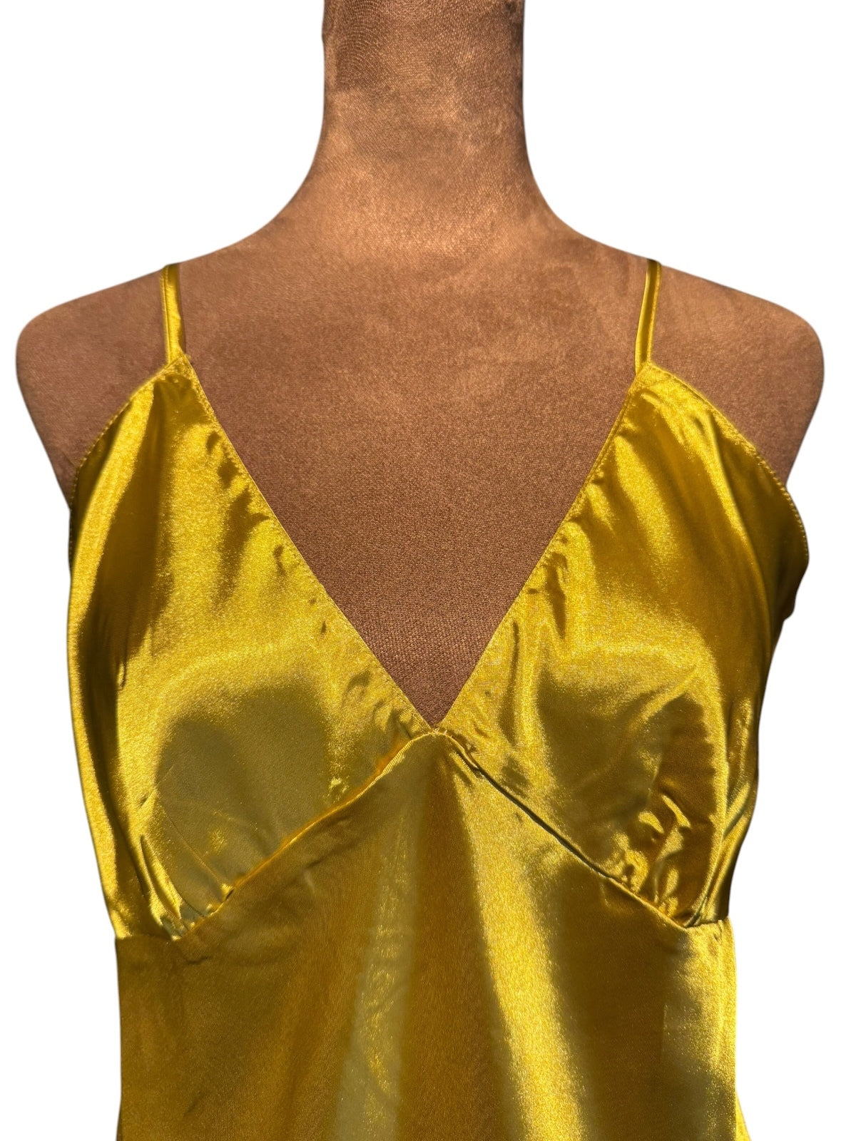 Yellow Satin V-Neck Slip Dress with Adjustable Straps
