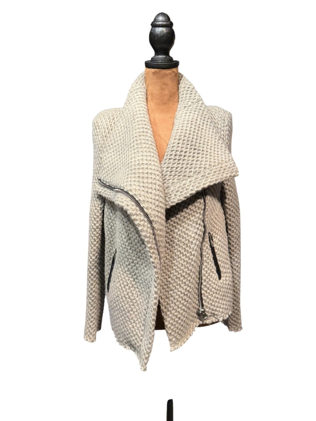 IRO Beige Chunky Knit Wool Blend Sweater Jacket