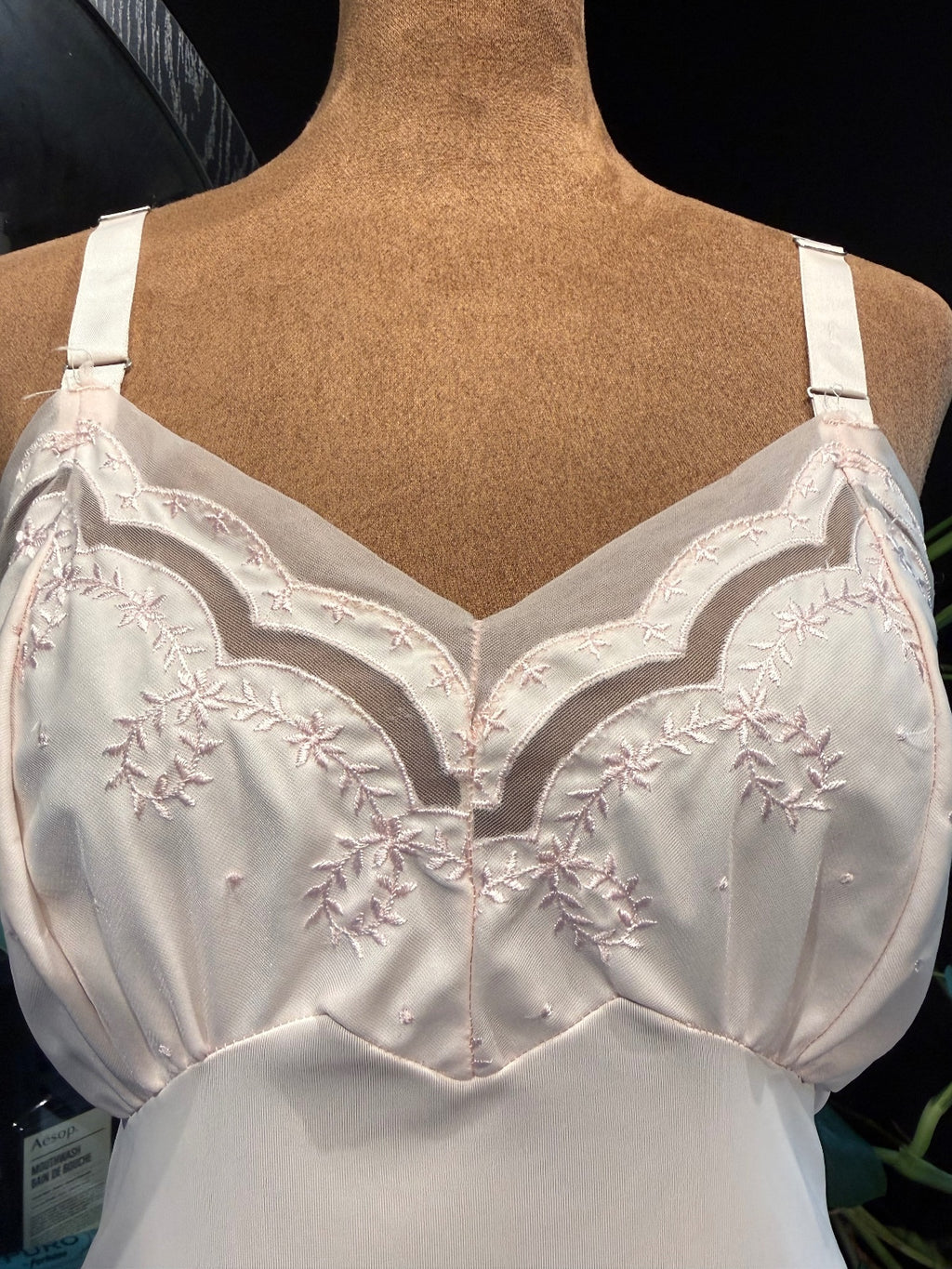 Vintage Aristocrat Peach Slip Dress with Embroidered Detail