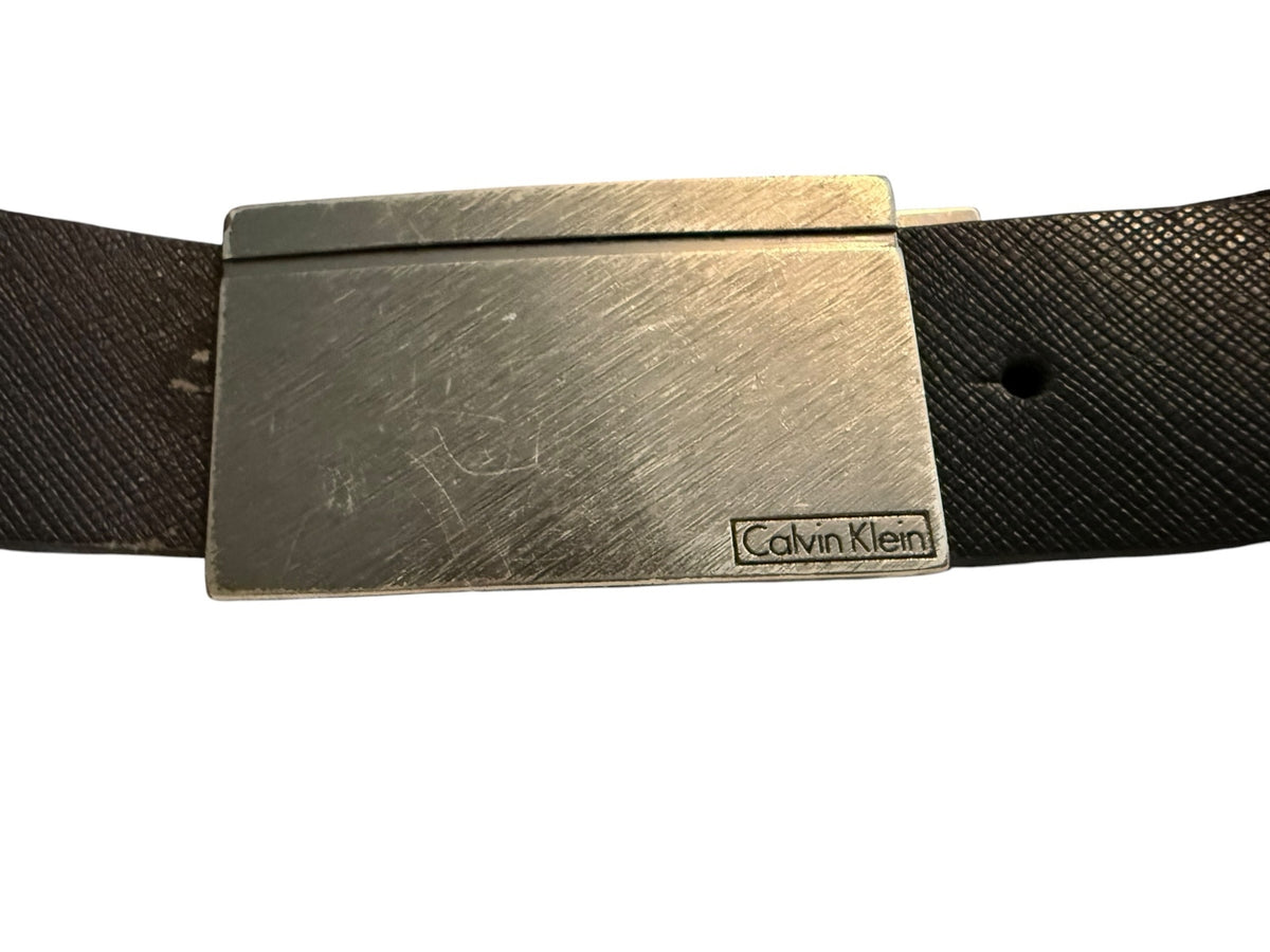 Calvin Klein Black Leather Belt with Silver Buckle
