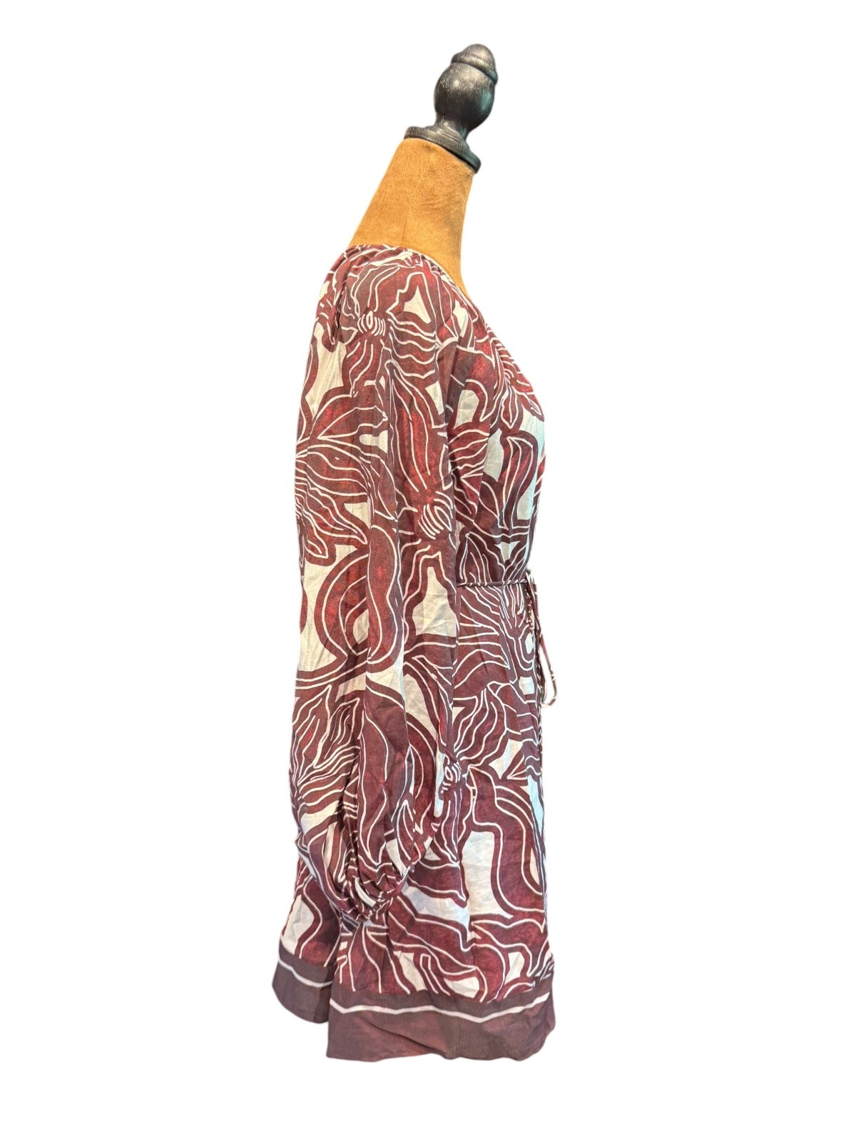 H&M Burgundy & Cream Abstract Print Button-Front Dress