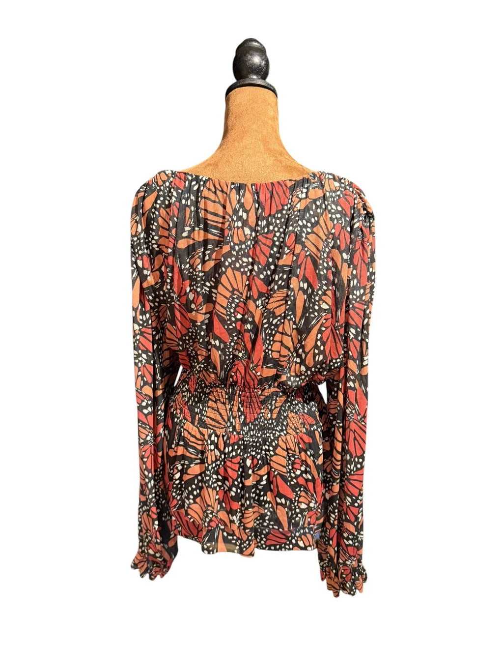 DR2 Women's Monarch Butterfly Print Long Sleeve Blouse