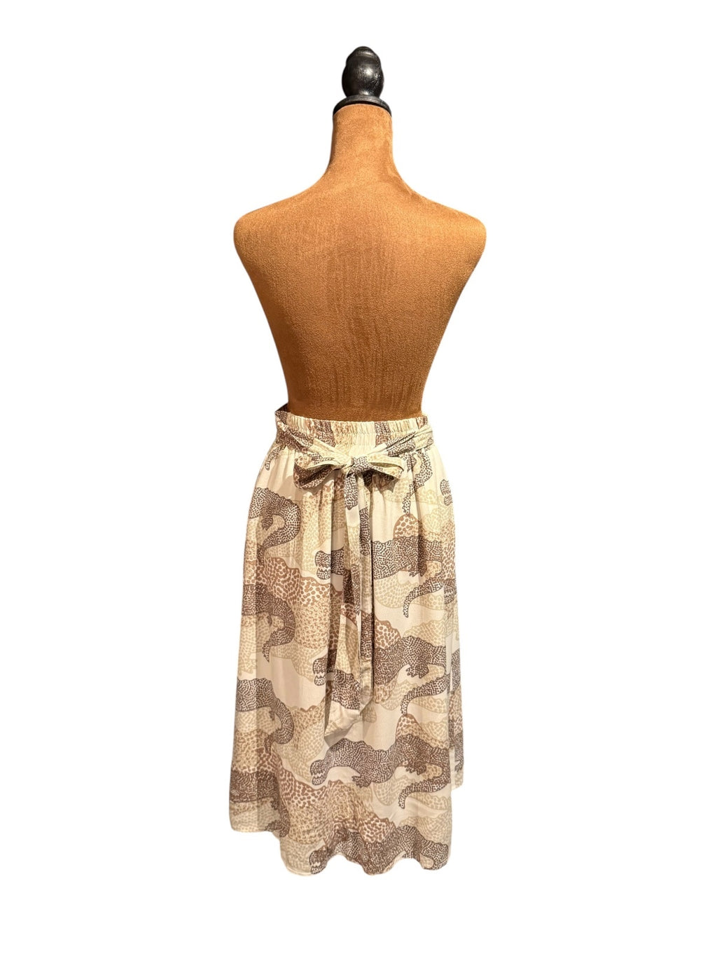 Porridge Beige and Brown Alligator Print Midi Skirt with Tie Waist