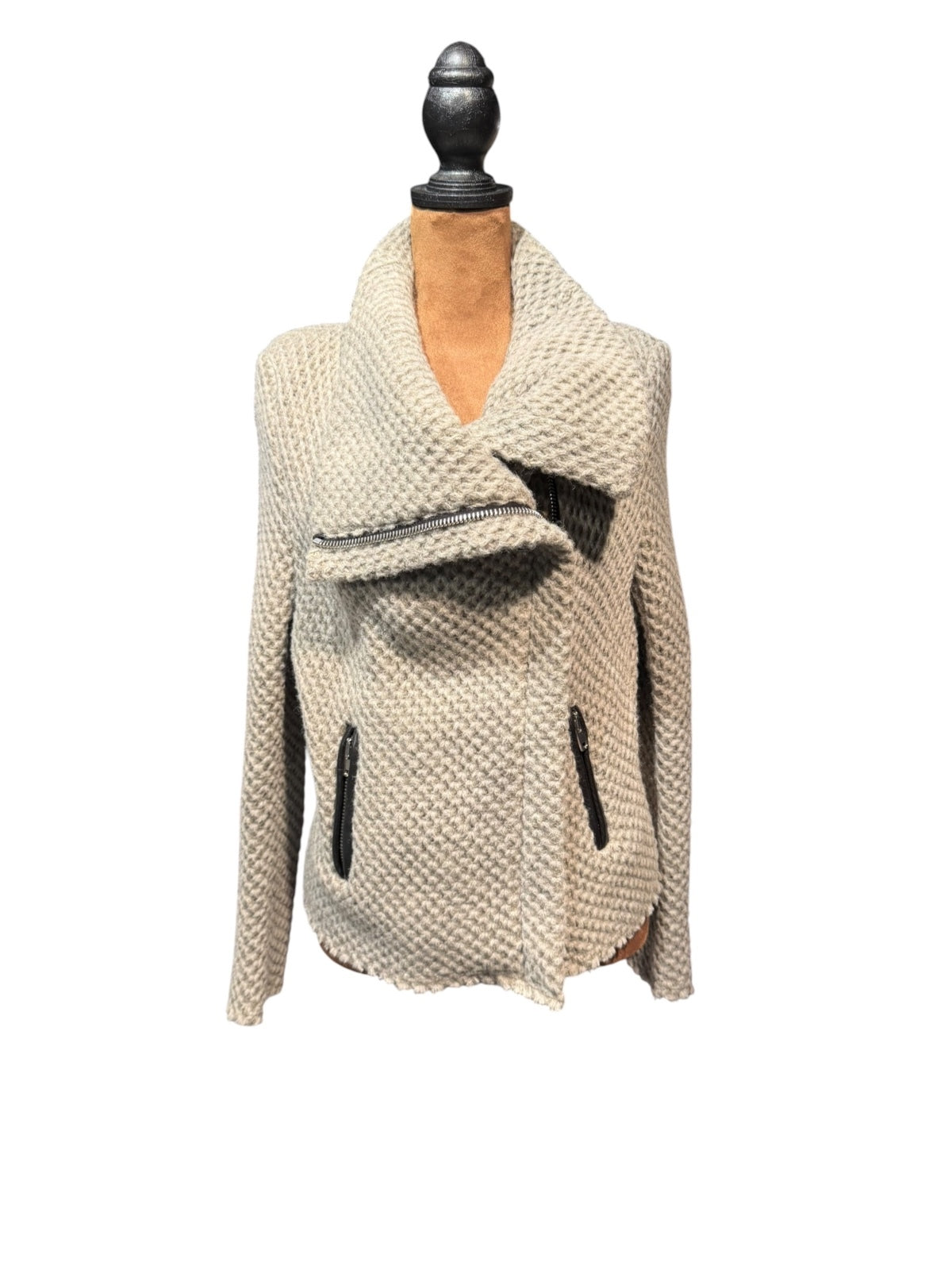 IRO Beige Chunky Knit Wool Blend Sweater Jacket